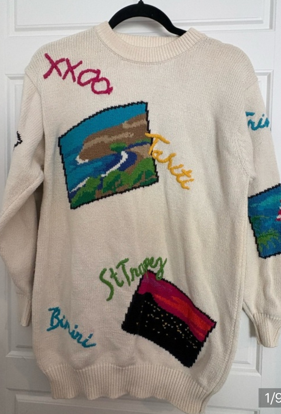JH Collectibles 100% cotton VTG white embroidered travel sweater EUC women's SM